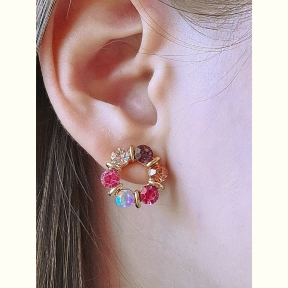 2 for $18❤️‍🔥Multicolor Crystal Round Gold Pendant Earrings